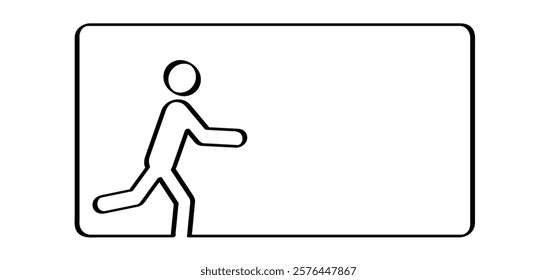 silhouette stickman person icon or pictogram. Walk, stay, run, jump sign or staying, walking, running or jumping icon. Vector man stick figure. people line pattern with frame.