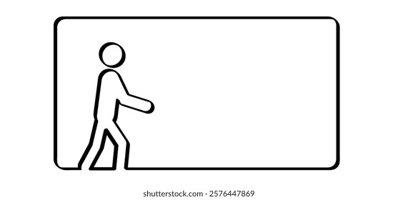 silhouette stickman person icon or pictogram. Walk, stay, run, jump sign or staying, walking, running or jumping icon. Vector man stick figure. people line patern with frame.