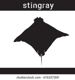 Silhouette Stingray In Grunge Design Style Animal Icon Vector Illustration