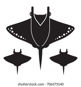Silhouette of stingray isolated on white background. Manta ray vector icon in outline style. Devilfish top view logo or label template.