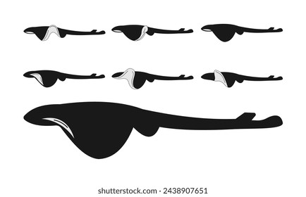 silhouette stingray side view. sketch. black isolated white background