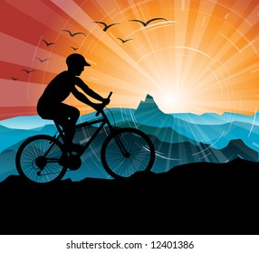 Silhouette of the stones, with mountains and sunset in the background