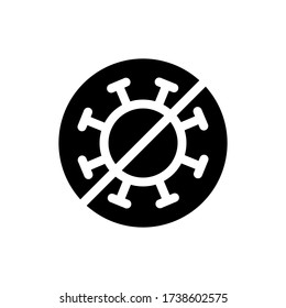 Silhouette Stoppt das Symbol Bakterien. Rundriss-Emblem des Anti-Covid. Zeichen des Kampfes gegen das Virus. Schwarze, einfache Abbildung ohne Keime, Mikrobe. Flacker isolierter Vektor auf weißem Hintergrund