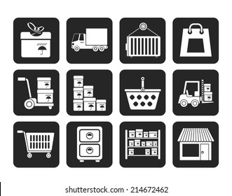 Silhouette Storage, transportation, cargo and shipping icons - vector icon set