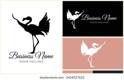 silhouette stork flamingo logo template