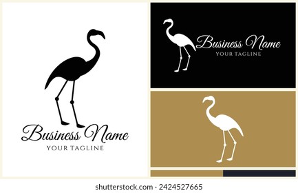 silhouette stork flamingo logo template