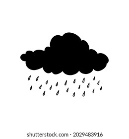 Silhouette of a storm cloud. Thundercloud with rain. Vector illustration of hand-drawn sky silhouette on white background.