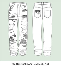 silhouette straight jeans of patchwork and repair