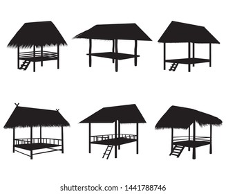 silhouette straw hut with Vegetables around picket vector design