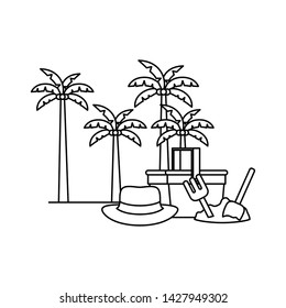 silhouette of straw picnic basket on white background