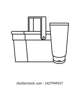 silhouette of straw picnic basket on white background