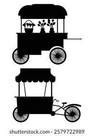 Silhouette of a Street Food Cart with Vendors and Customers