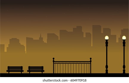 Silhouette of street lamp landscape with chair