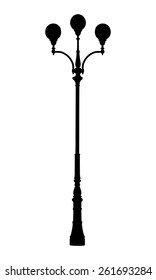 Silhouette of Street Lamp. Lantern with Three Bulb. Vector Illustration