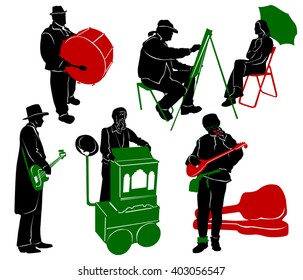 Silhouette of street performers