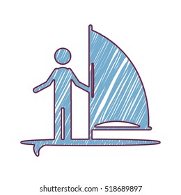 silhouette striped of man with sailing surfboard