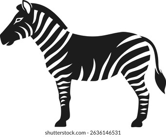 Silhouette of a stripped zebra standing in realistic detail isolated graphic design element