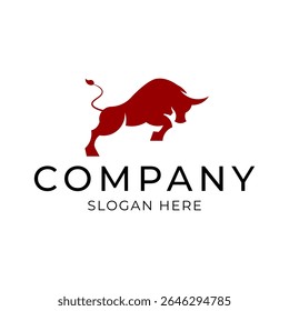Silhouette of a strong aggressive attacking bull logo. Vector illustration.