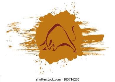 Silhouette strong charging bull on yellow grungy background