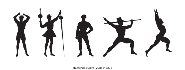 Silhouette eines starken Zirkusspielers. Vektordesign des Menschen für Sportfestspiele oder Aufführungen