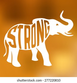 Silhouette of strong elephant with text inside on blur background. Vector illustration