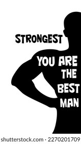 Silhouette of a strong man postcard with text. Vector illustration . Body Building Muscles