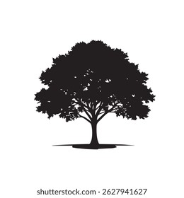 Silhouette of a Strong Oak Tree with Dense Foliage - Nature Symbol