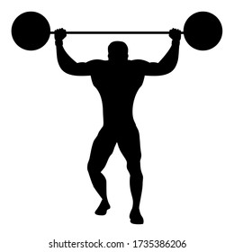 Silhouette of strongman, lifting weights, isolated on white background