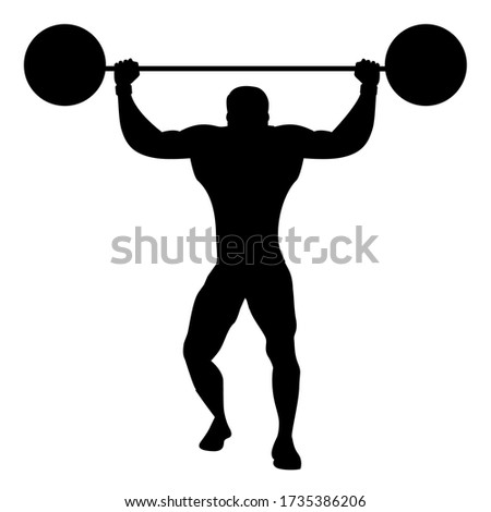 Silhouette of strongman, lifting weights, isolated on white background