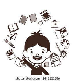 silhouette of student boy with school supplies