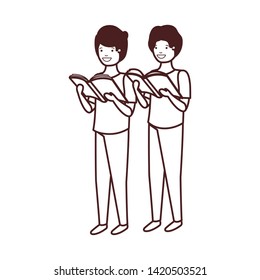 silhouette of student boys with reading book in the hands