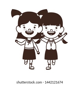silhouette of student girls standing on white background