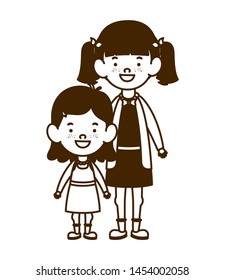 silhouette of student girls standing on white background