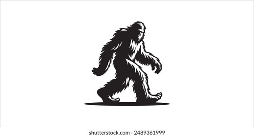 Silhouette style bigfoot illustration - Mythical yeti creature design
