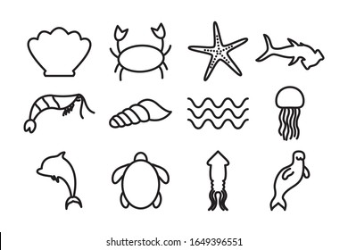 silhouette style icon set design Sea life ecosystem fauna ocean underwater water nature marine tropical theme Vector illustration