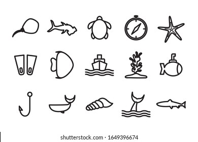 silhouette style icon set design Sea life ecosystem fauna ocean underwater water nature marine tropical theme Vector illustration