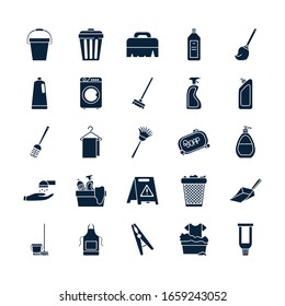 silhouette style icon set design, Cleaning service wash home hygiene equipment domestic interior housework and housekeeping theme Vector illustration