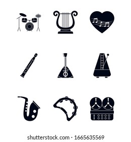 diseño de conjunto de iconos de estilo de silueta Música melodía canción música arte musical y tema de composición Ilustración vectorial