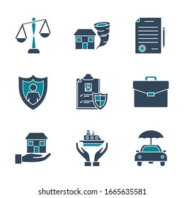 diseño de conjunto de iconos de estilo de la silueta, seguro de protección de la salud accidente de vida y protección Tema de la guardia Ilustración del vector
