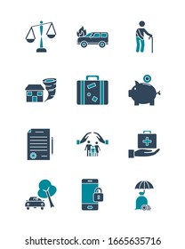 silhouette style icon set design, Insurance health care security protection life accident and guard theme Vector illustration