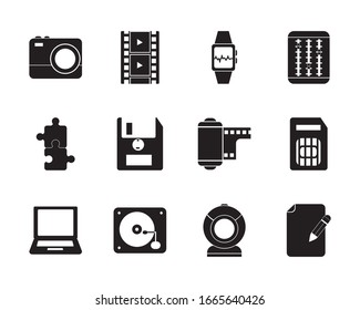 silhouette style icon set design, multimedia technology internet digital communication social media web and device theme Vector illustration