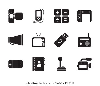 silhouette style icon set design, multimedia technology internet digital communication social media web and device theme Vector illustration