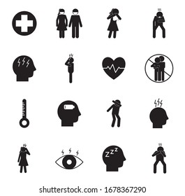 diseño de conjunto de iconos de estilo silueta de Covid 19 2019 ncov cov virus coronavirus corona epidémicos síntomas y tema médico Ilustración vectorial