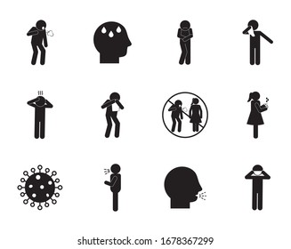 silhouette style icon set design of Covid 19 2019 ncov cov virus coronavirus infection corona epidemic disease symptoms and medical theme Vector illustration