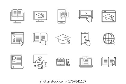 silhouette style icon set design, Education online and elearning theme Vector illustration