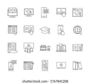 silhouette style icon set design, Education online and elearning theme Vector illustration