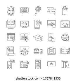 silhouette style icon set design, Education online and elearning theme Vector illustration