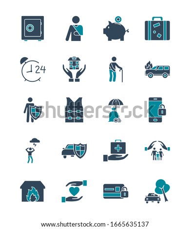 silhouette style icon set design, Insurance health care security protection life accident and guard theme Vector illustration