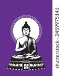 Silhouette style illustration of Lord Buddha seated in meditation pose.