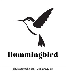 Silhouette Style Vector Hummingbird Logo Design – Elegant Minimal Bird Icon for Nature, Eco Brand, Floral Business, Wildlife Concept, Editable EPS Files Included